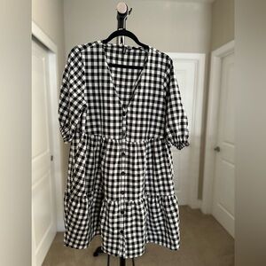 Women’s Divided By H&M Black & White Gingham Button-Front Tiered Dress Size L